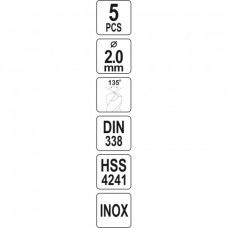 YATO Set 5 burghie pentru gaurit metal, diametru 2..